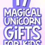 pastel rainbow background with the words 17 magical unicorn gifts for kids