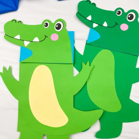 2 paper bag alligator puppets