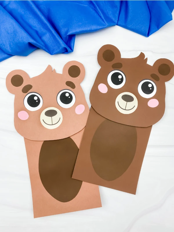 2 brown bear paper bag puppet crafts