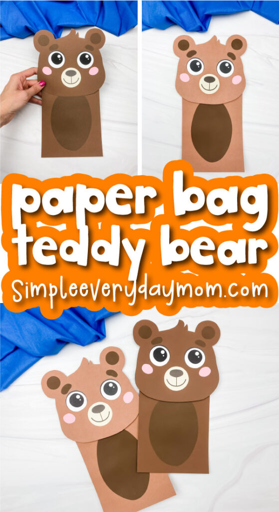 brown bear paper bag puppet craft image collage with the words paper bag bear