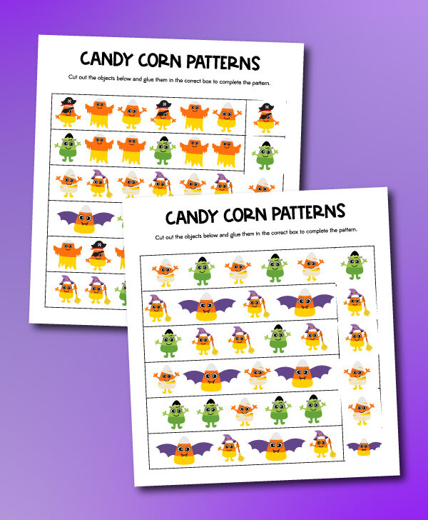 2 candy corn pattern worksheets