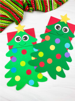 Christmas Tree Paper Bag Puppet Craft [FREE Template]