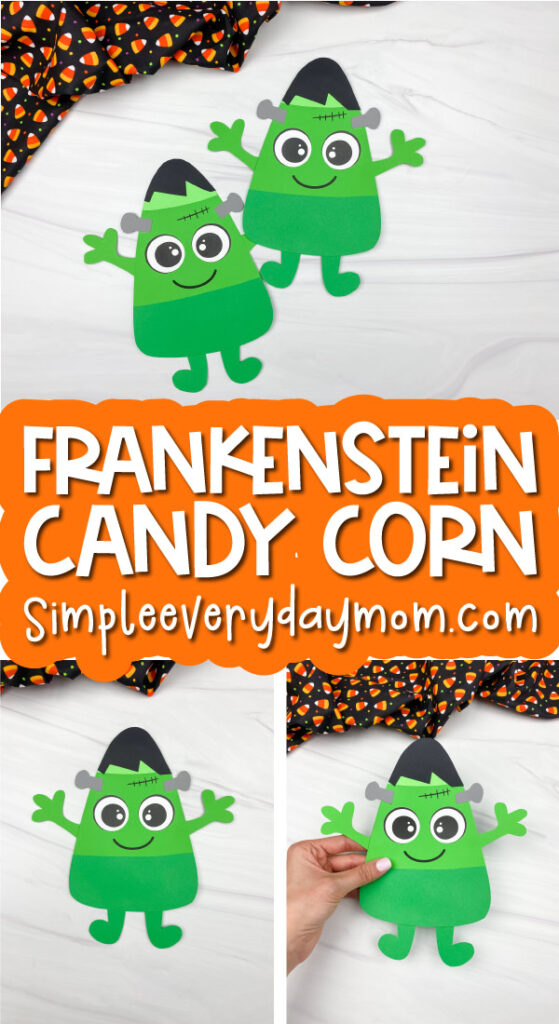 candy corn Frankenstein craft image collage with the words Frankenstein candy corn 