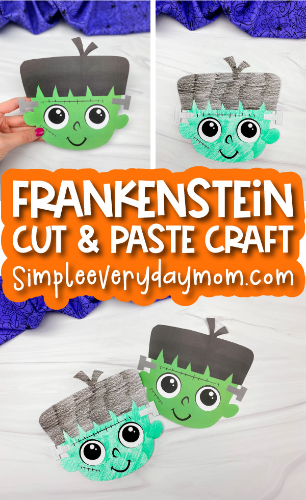 Frankenstein craft image collage with the words Frankenstein cut & paste craft