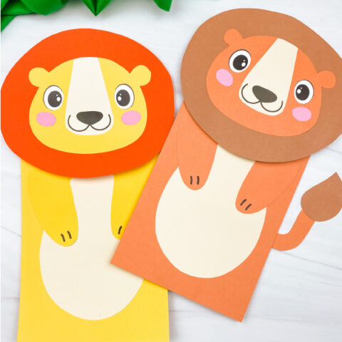 2 lion paper bag puppets