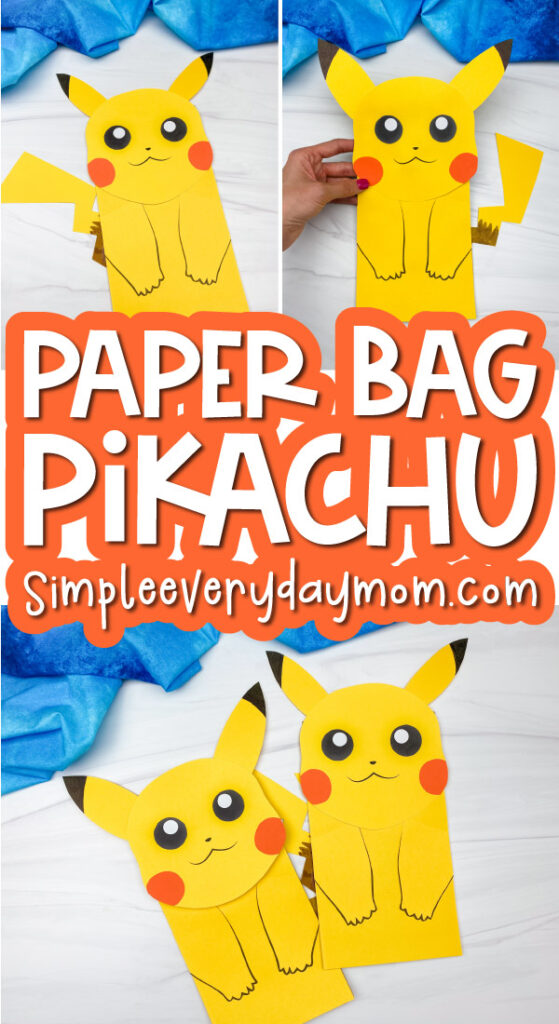 paper bag Pikachu craft image collage with the words paper bag Pikachu 