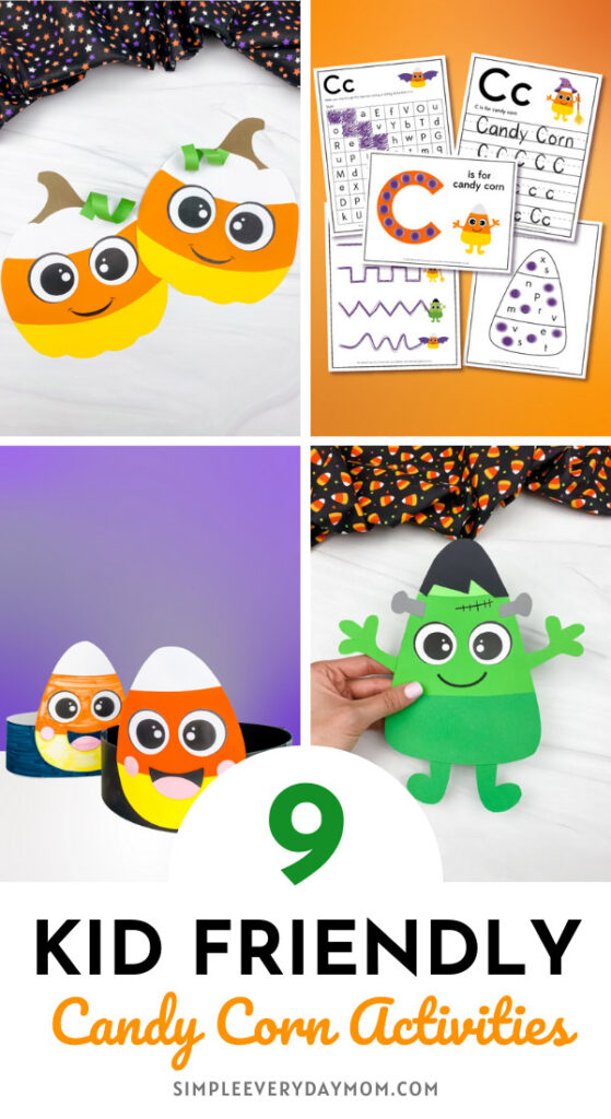 candy corn activities image collage with the words 9 kid friendly candy corn activities