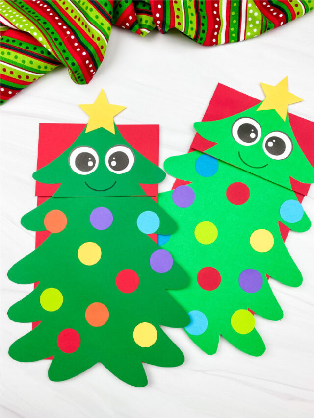 Christmas Tree Paper Bag Puppet Craft [FREE Template] Story
