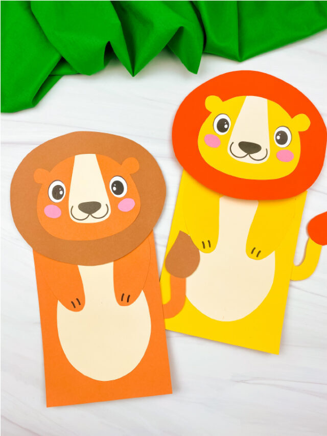 Paper Bag Puppet Lion Craft For Kids [Free Template] Story