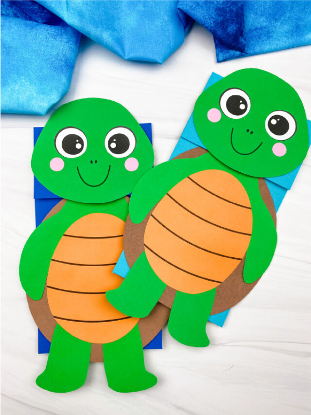 Turtle Paper Bag Puppet Craft [FREE Template] Story