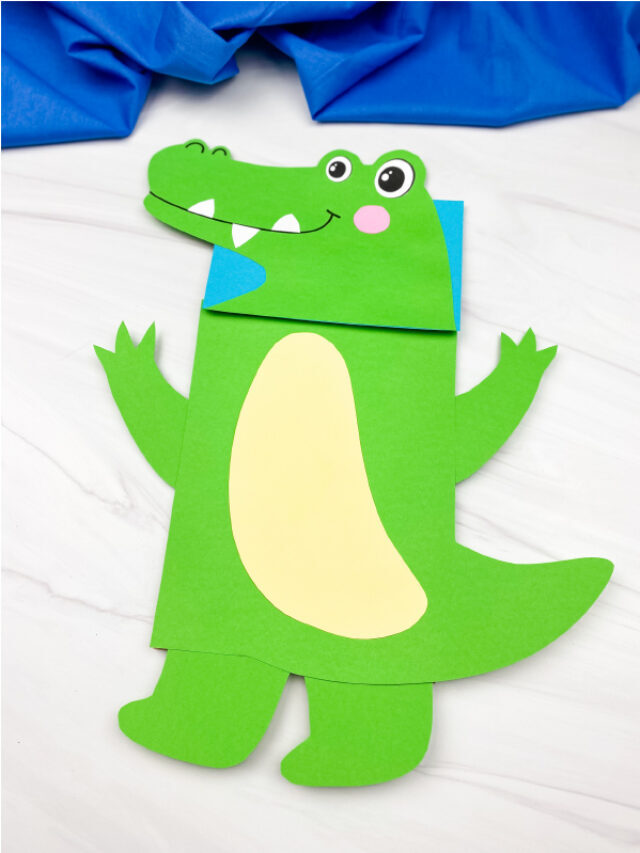 Alligator Paper Bag Puppet Craft [FREE Template] Story