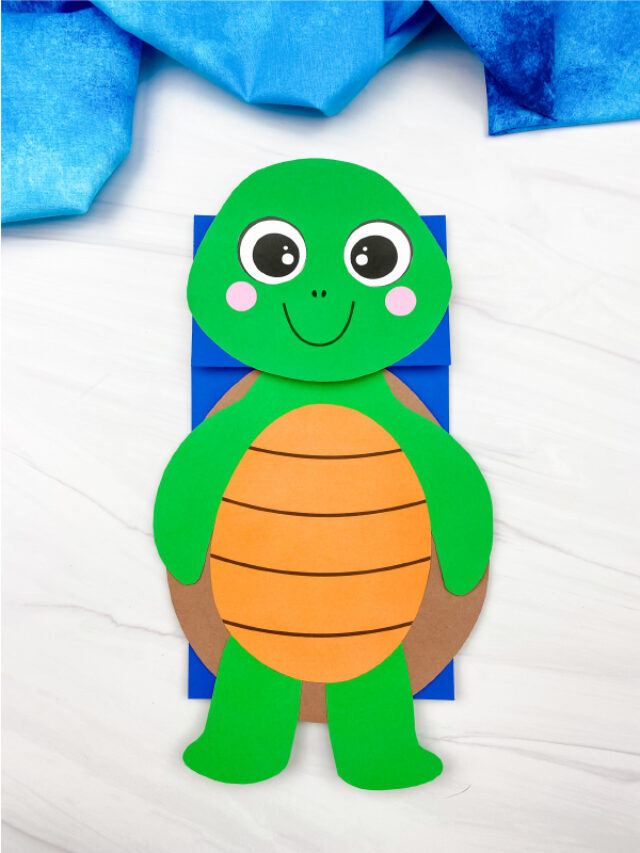 Turtle Paper Bag Puppet Craft [FREE Template] Story