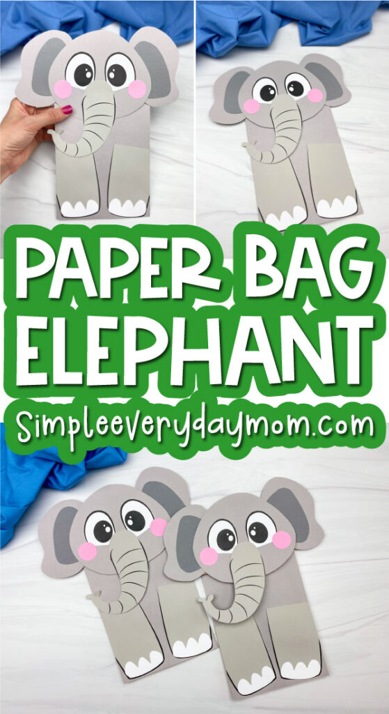 paper bag elephant craft image collage with the words paper bag elephant