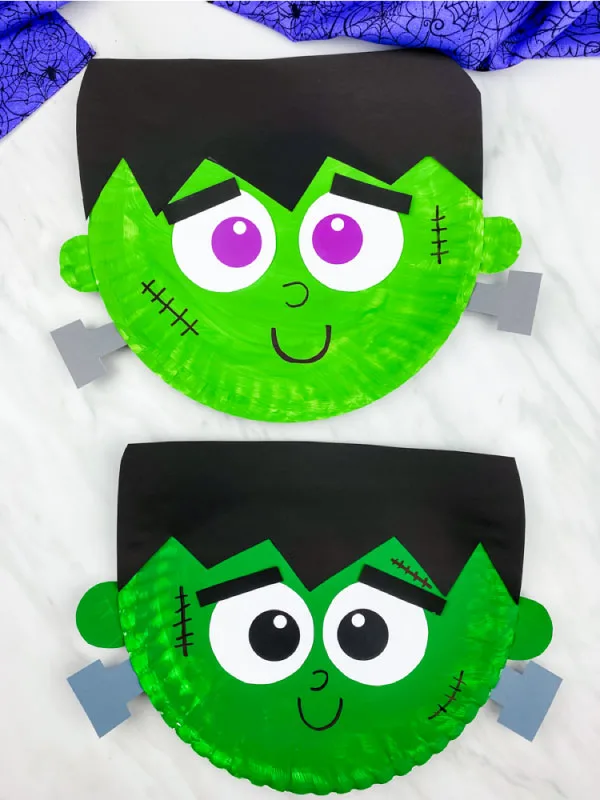 light green and dark green paper plate Frankenstein crafts
