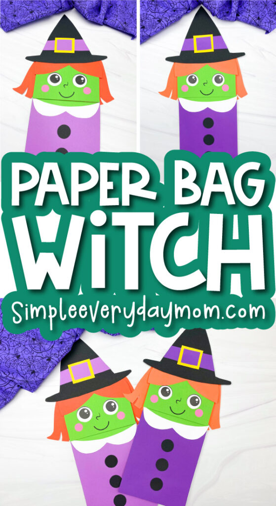 witch puppet craft image collage with the words paper bag witch