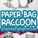 raccoon paper bag puppet craft image collage with the words paper bag raccoon