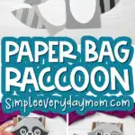 raccoon paper bag puppet craft image collage with the words paper bag raccoon