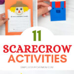 scarecrow activities for kids image collage with the words 11 scarecrow activities