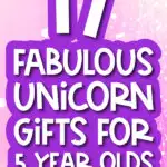 glitter background with the words 17 fabulous gift ideas for 5 year olds