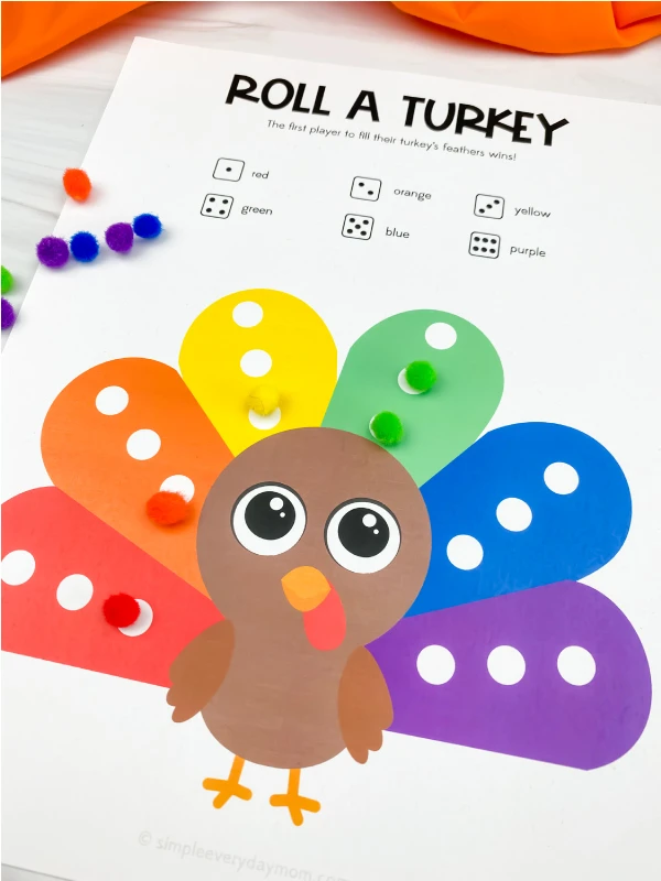 close up roll a turkey printable game