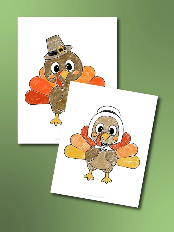 turkey coloring page with pilgrim hat and bonnet