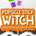 witch popsicle stick craft image collage with the words popsicle stick witch