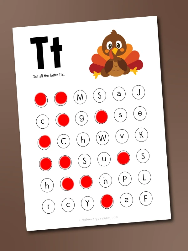 t is for turkey do a dot printables