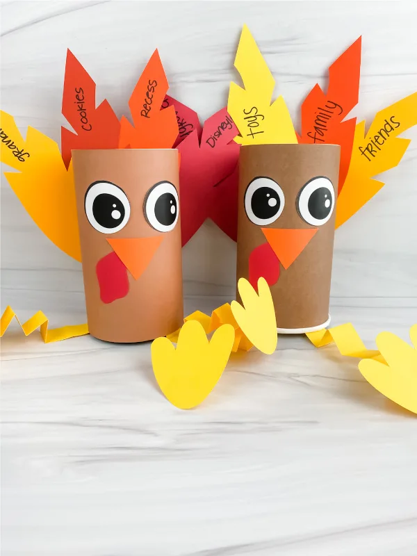 2 thankful turkeys made from oatmeal containers
