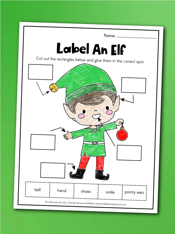 Label an elf worksheet
