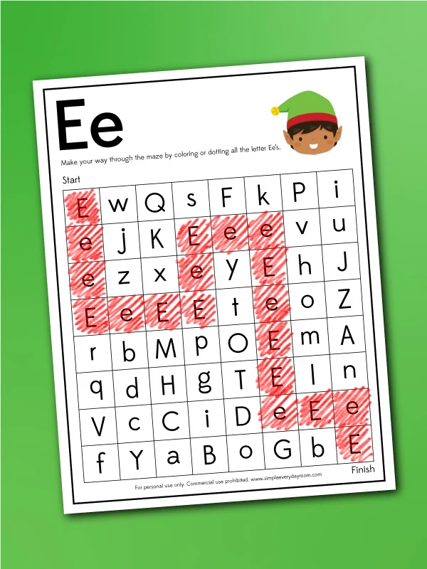 E letter maze worksheet