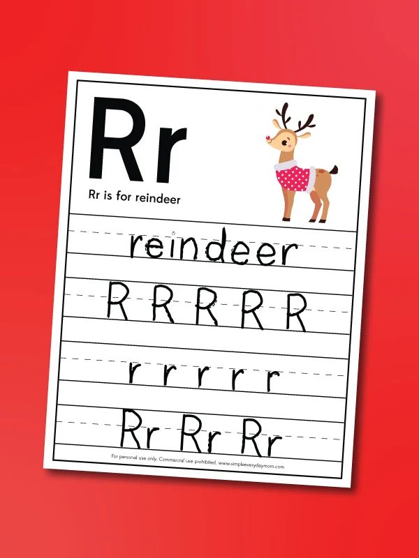 reindeer handwriting practice worksheet