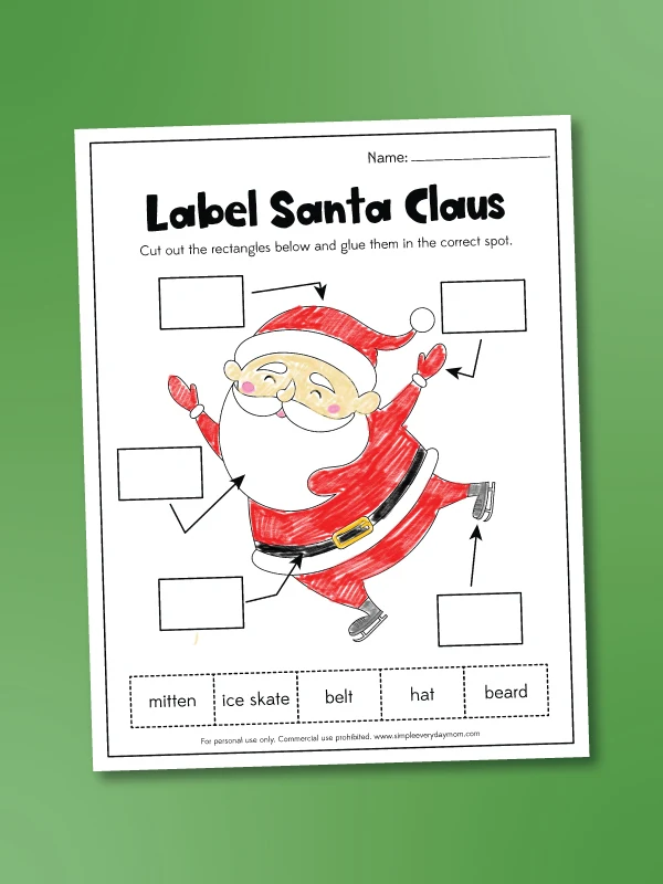 label a Santa worksheet