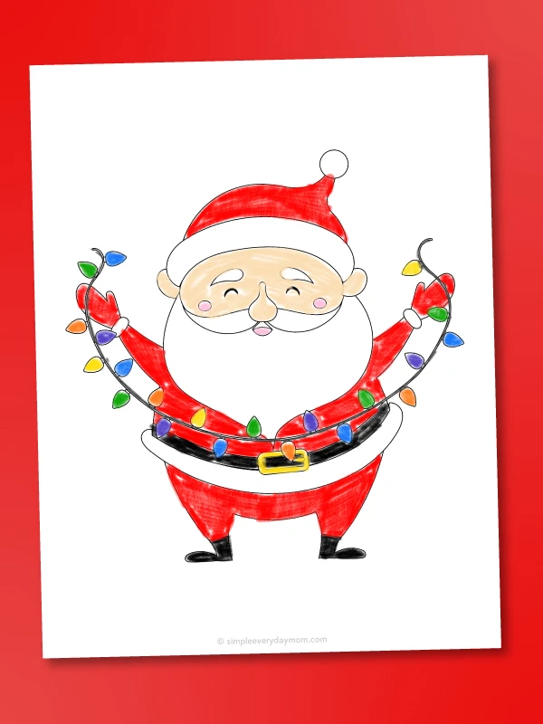 santa with Christmas lights coloring page