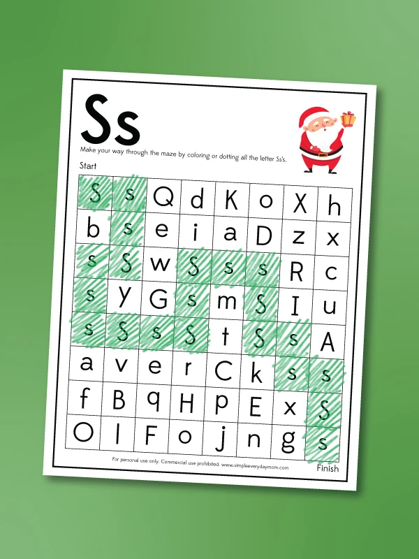 letter S maze worksheet