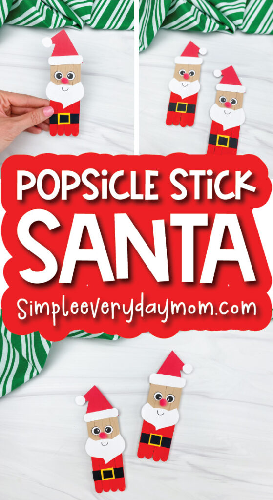 popsicle stick Santa craft image collage with the words popsicle stick Santa