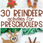reindeer activities for kids image collage with the words 30 reindeer activities for preschoolers