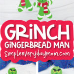 Grinch gingerbread man craft image collage with the words Grinch gingerbread man