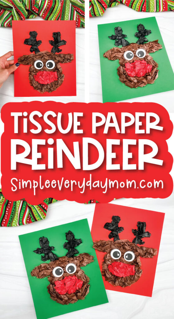 reindeer tissue paper craft image collage with the words tissue paper reindeer