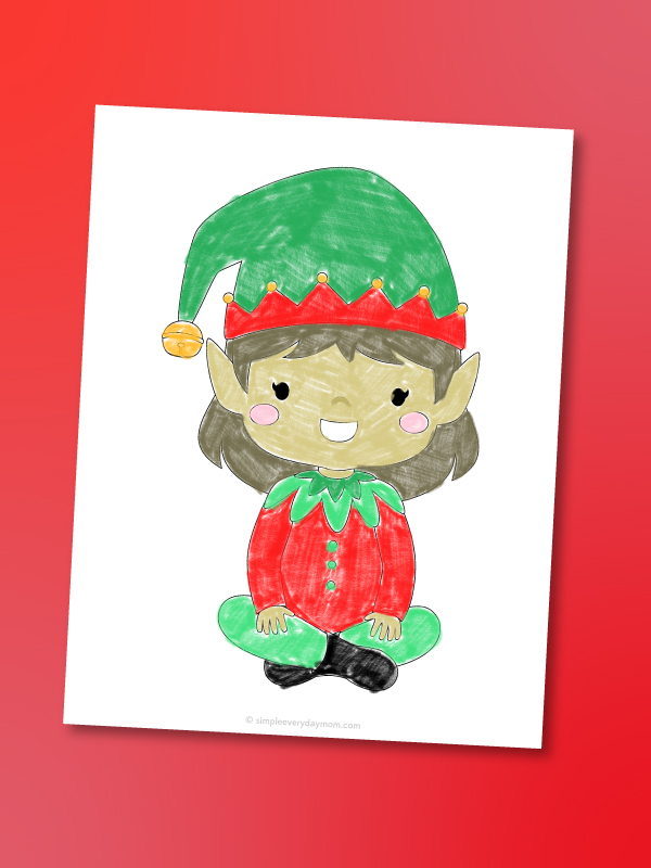 girl elf sitting coloring page