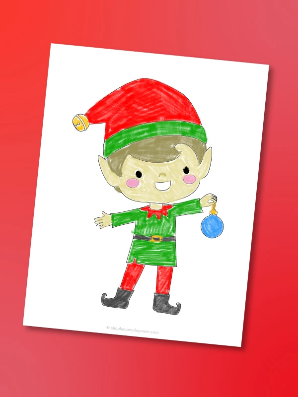 boy elf with ornament coloring page
