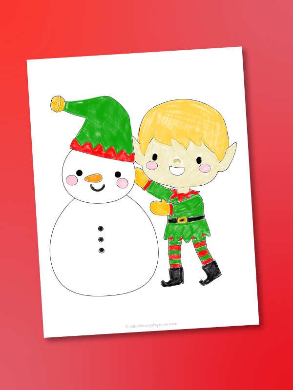elf with snowman coloring page
