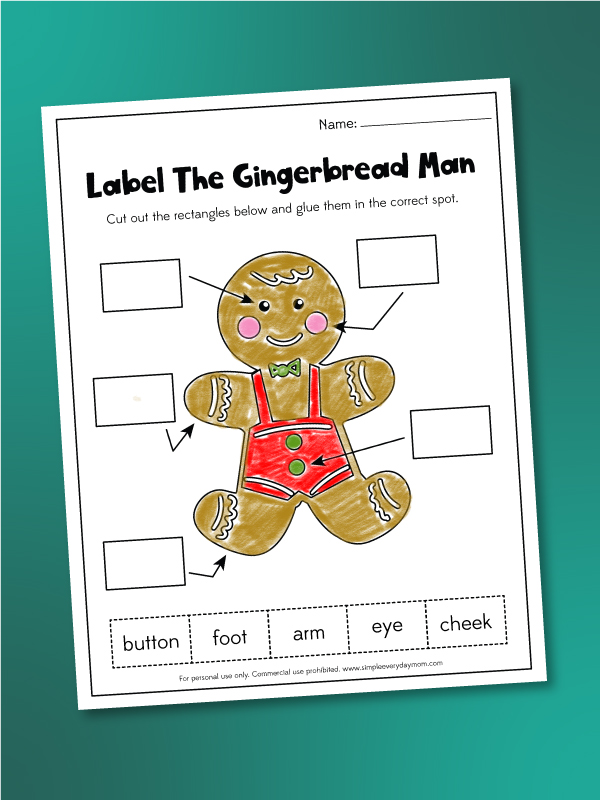 label a gingerbread man worksheet