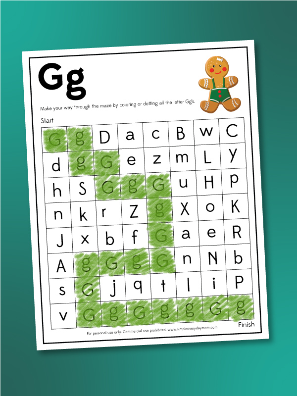 letter g maze worksheet