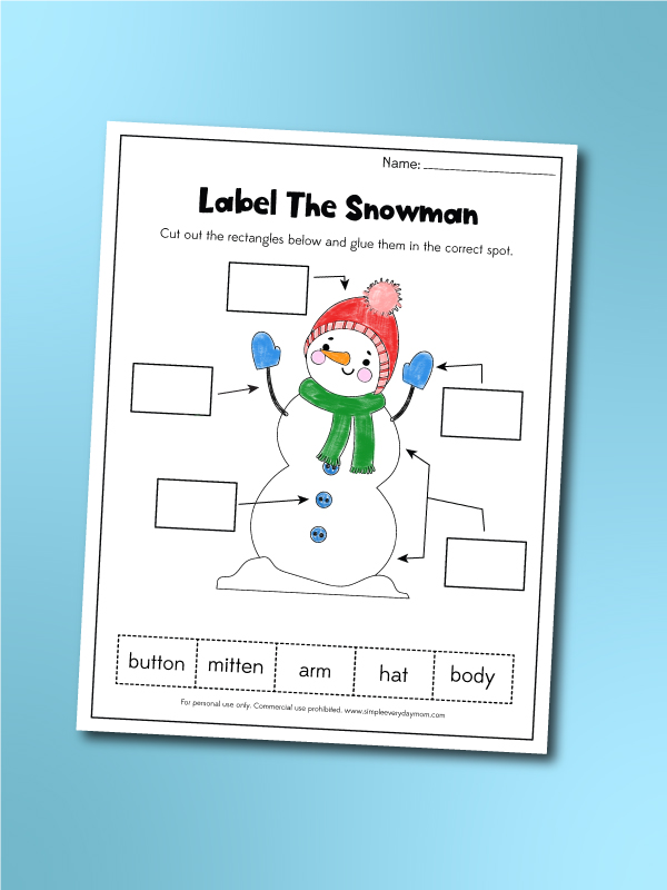 label a snowman worksheet