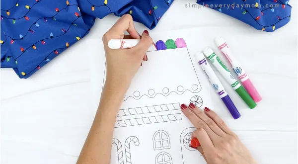 hand coloring in gingerbread house decorations