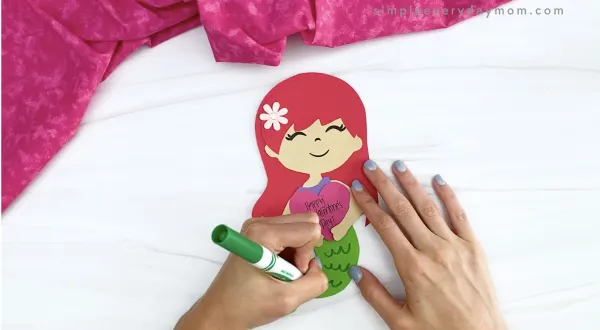 hand drawing scales on mermaid Valentine craft