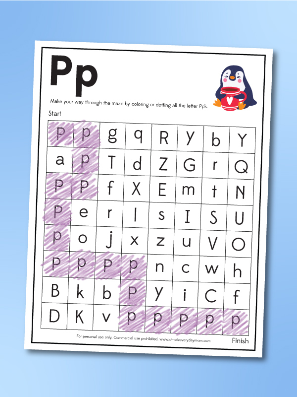 penguin letter maze worksheet