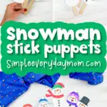 snowman stick puppets image collage with the words snowman stick puppets