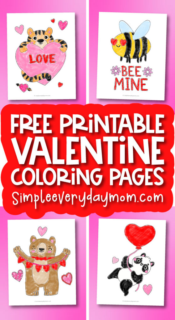 valentine coloring pages image collage with the words free printable Valentine coloring pages