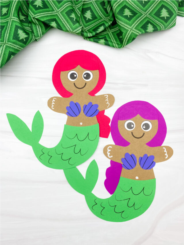 2 hand gluing tail onto mermaid gingerbread man crafts